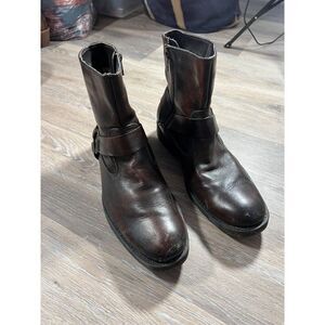 Chaps Mens 10M Leather Upper Ankle Boots W/ Side Zippers & Buckle Strap - Brown